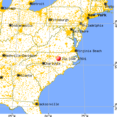 Raleigh, NC (27601) map from a distance