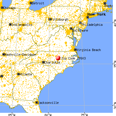 Raleigh, NC (27603) map from a distance