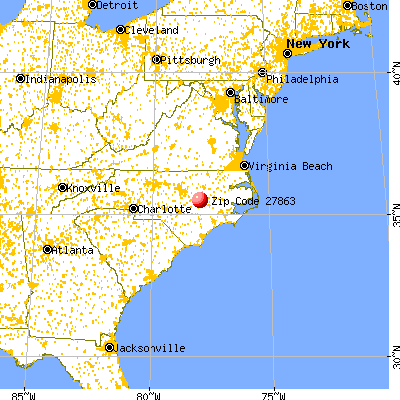 Pikeville, NC (27863) map from a distance