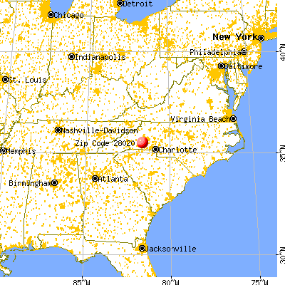 Casar, NC (28020) map from a distance