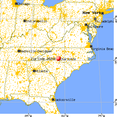 Charlotte, NC (28208) map from a distance