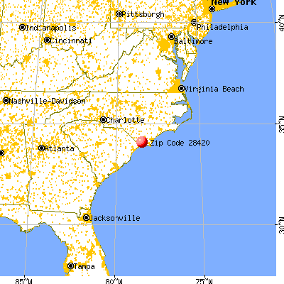 Shallotte, NC (28420) map from a distance