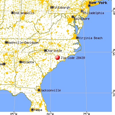 Fair Bluff, NC (28439) map from a distance