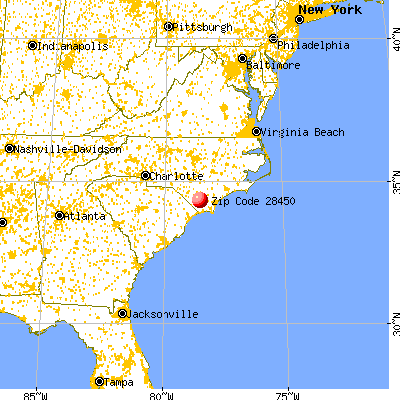 Lake Waccamaw, NC (28450) map from a distance