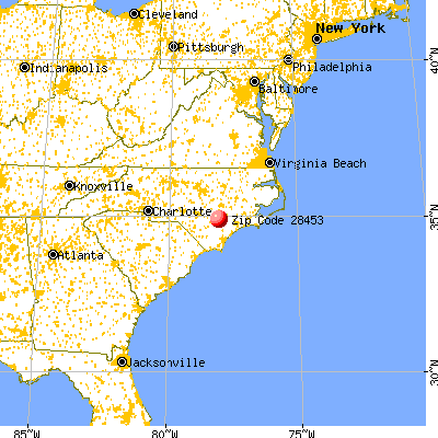 Delway, NC (28453) map from a distance
