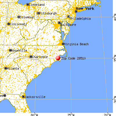 Minnesott Beach, NC (28510) map from a distance