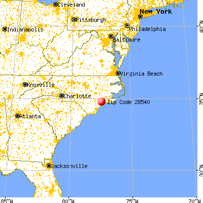 Jacksonville, NC (28540) map from a distance