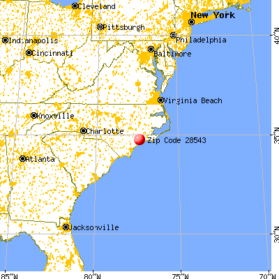 Jacksonville, NC (28543) map from a distance