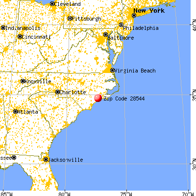 Piney Green, NC (28544) map from a distance