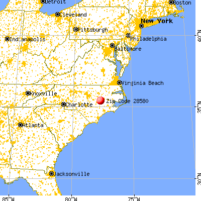 Snow Hill, NC (28580) map from a distance