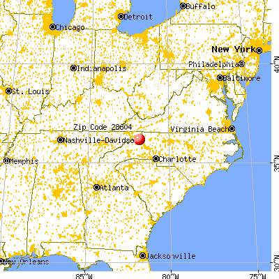 Beech Mountain, NC (28604) map from a distance