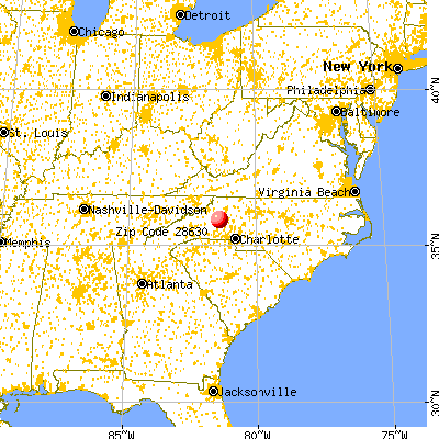 Granite Falls, NC (28630) map from a distance