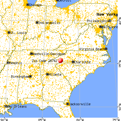 Horse Shoe, NC (28742) map from a distance