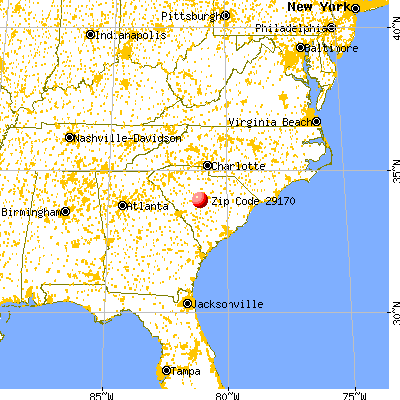 Oak Grove, SC (29170) map from a distance