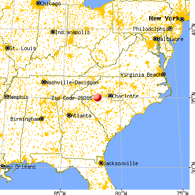 Boiling Springs, SC (29316) map from a distance