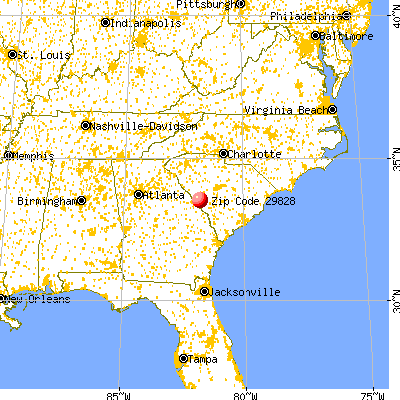Gloverville, SC (29828) map from a distance