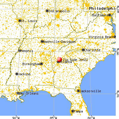 Johns Creek, GA (30022) map from a distance