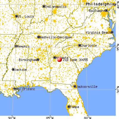 Mansfield, GA (30055) map from a distance