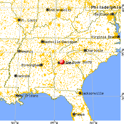 Snellville, GA (30078) map from a distance