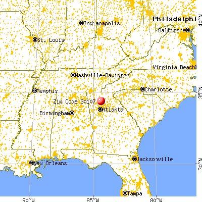 Ball Ground, GA (30107) map from a distance