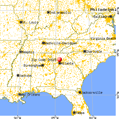 Holly Springs, GA (30115) map from a distance