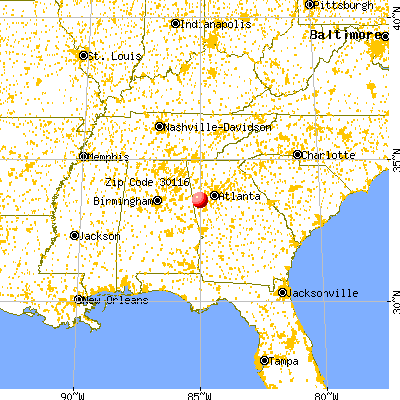 Carrollton, GA (30116) map from a distance