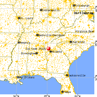 Cartersville, GA (30121) map from a distance
