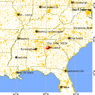 Douglasville, GA (30134) map from a distance