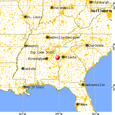Mount Zion, GA (30182) map from a distance