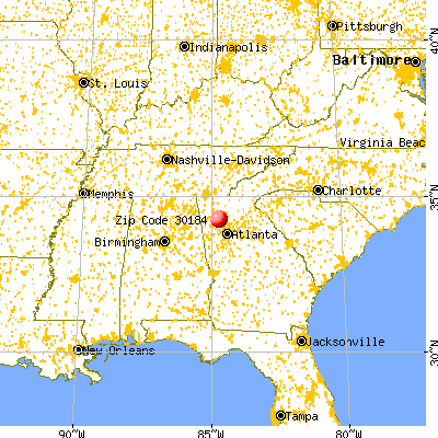 Cartersville, GA (30184) map from a distance