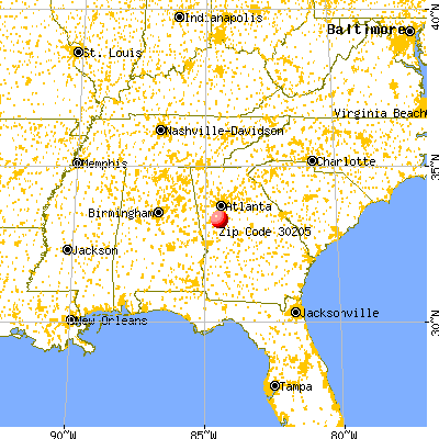 Brooks, GA (30205) map from a distance