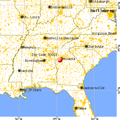 Fairburn, GA (30213) map from a distance