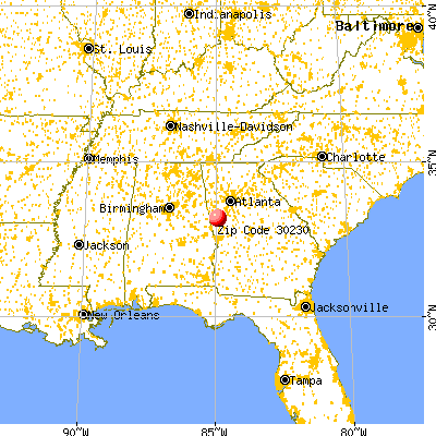 Hogansville, GA (30230) map from a distance