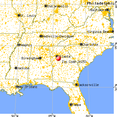 McDonough, GA (30253) map from a distance