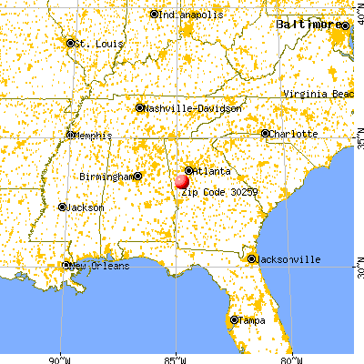 Moreland, GA (30259) map from a distance