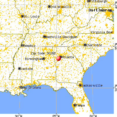 Chattahoochee Hills, GA (30268) map from a distance