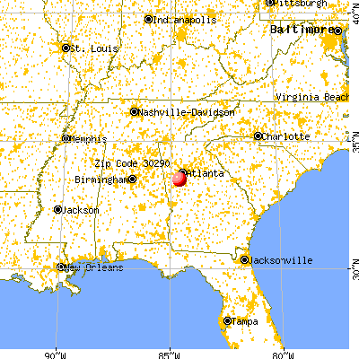 Tyrone, GA (30290) map from a distance
