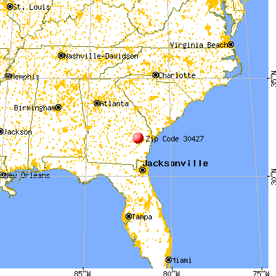 Glennville, GA (30427) map from a distance