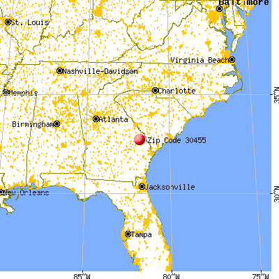 Rocky Ford, GA (30455) map from a distance