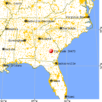 Uvalda, GA (30473) map from a distance
