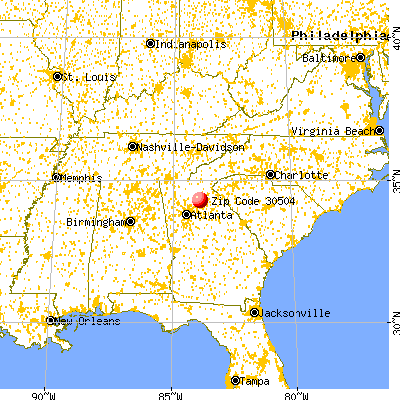 Gainesville, GA (30504) map from a distance