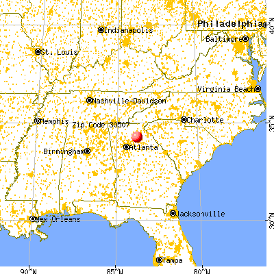 Gainesville, GA (30507) map from a distance