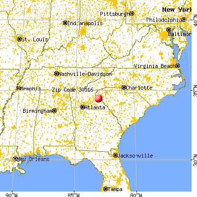 Bowersville, GA (30516) map from a distance