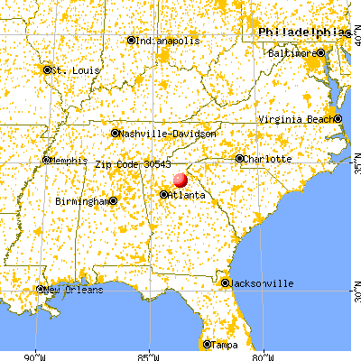 Gillsville, GA (30543) map from a distance