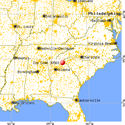 Mount Airy, GA (30563) map from a distance