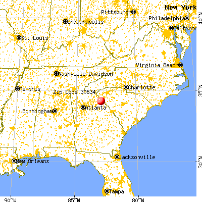 Dewy Rose, GA (30634) map from a distance