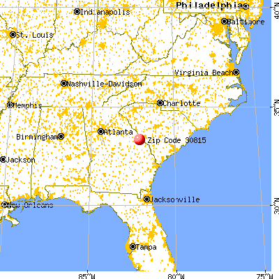 Augusta-Richmond County, GA (30815) map from a distance