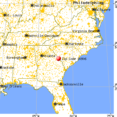 Augusta-Richmond County, GA (30906) map from a distance