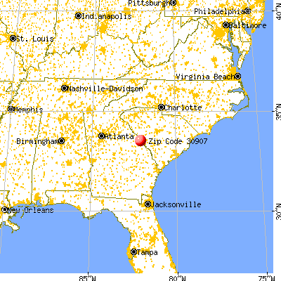 Martinez, GA (30907) map from a distance