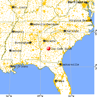 Centerville, GA (31028) map from a distance